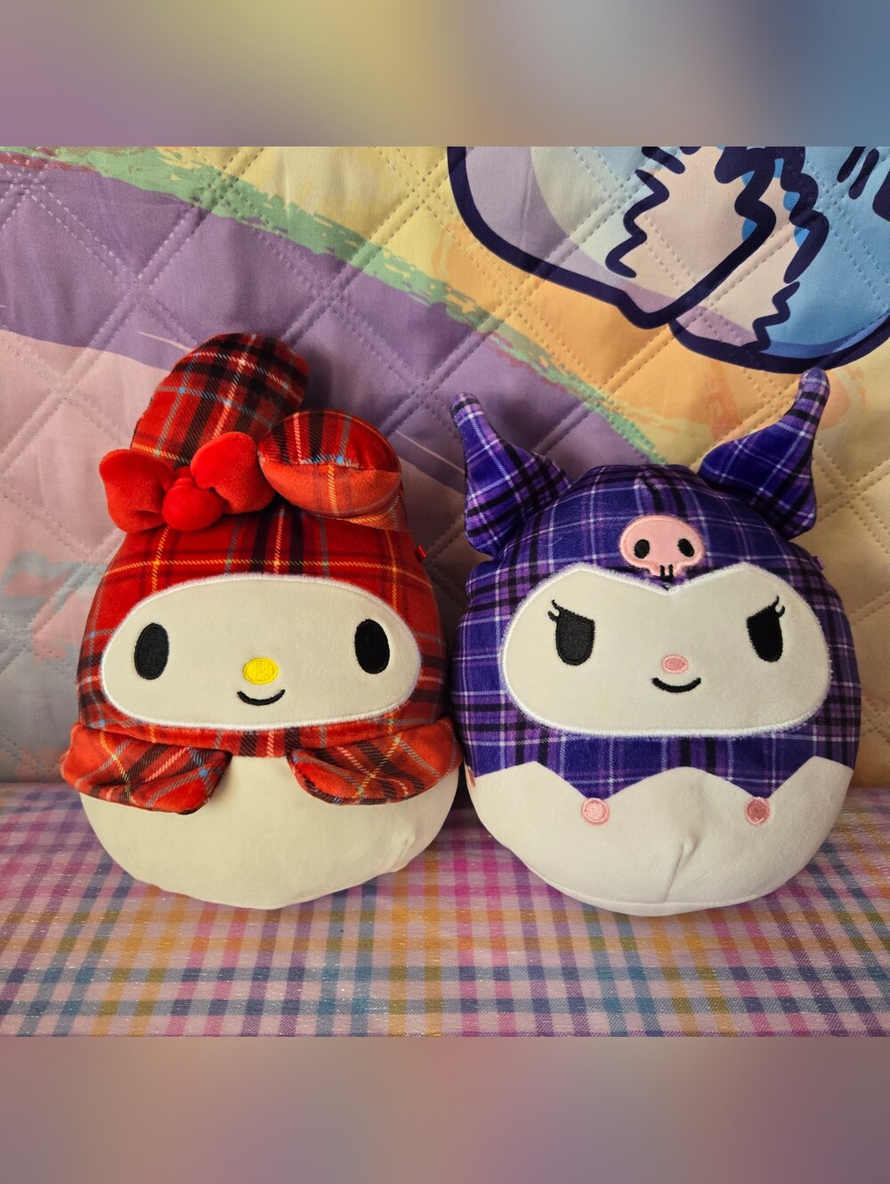 Squishmallows Sanrio 8" Plaid Kuromi and My Melody Bundle
